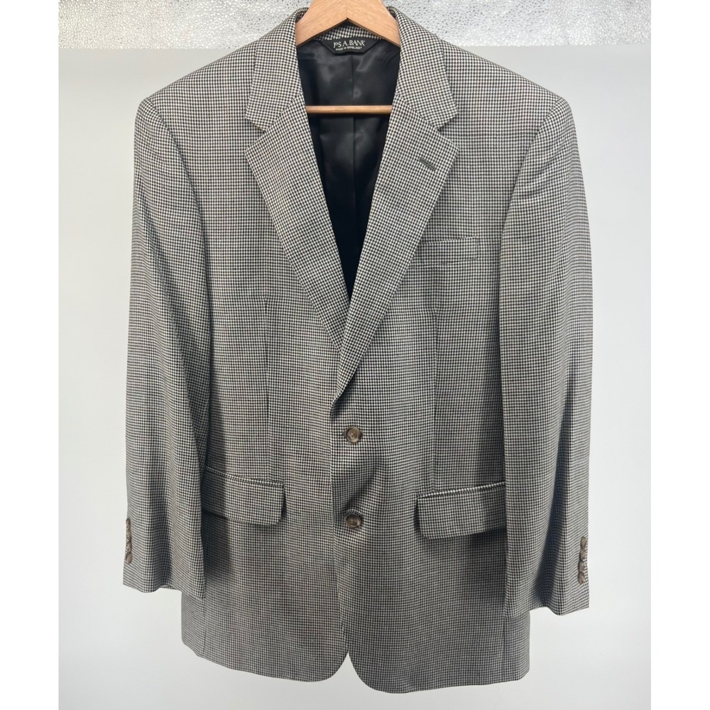 Jos A Bank Mens 39R Houndstooth Silk Wool Blend Blazer Sport Coat Jacket 0840